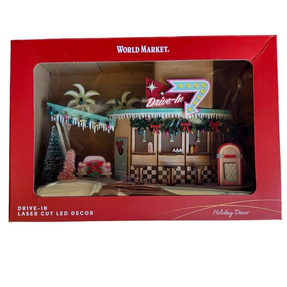 World Market Mid-Century Modern Drive In LED Christmas Decor Laser Cut Wood NEW - Picture 5 of 8